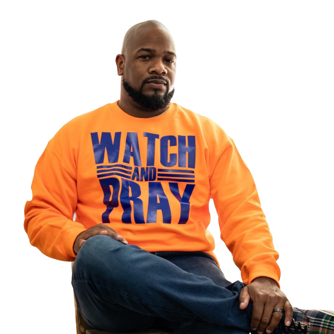 Safety Orange Watch and Pray Sweatshirt No Hood Awake Christian Clothing